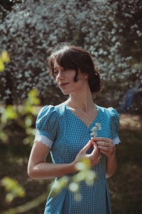 Rebeka bawełniana krateczka petrol